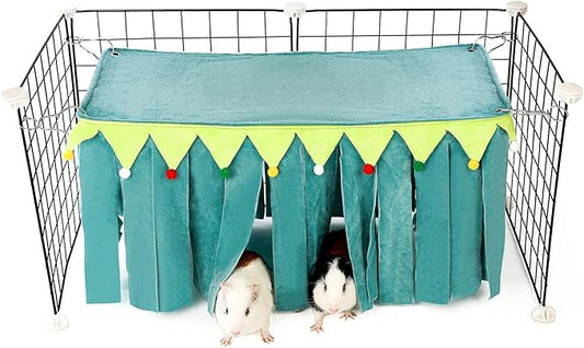 Guinea Pig Hideout - Guinea Pig Corner Hideout, Four-Sided Fringes, Rectangular Top and Washable Hides, Suitable Hides for Guinea Pigs and Rabbit, No Metal Fences, Green