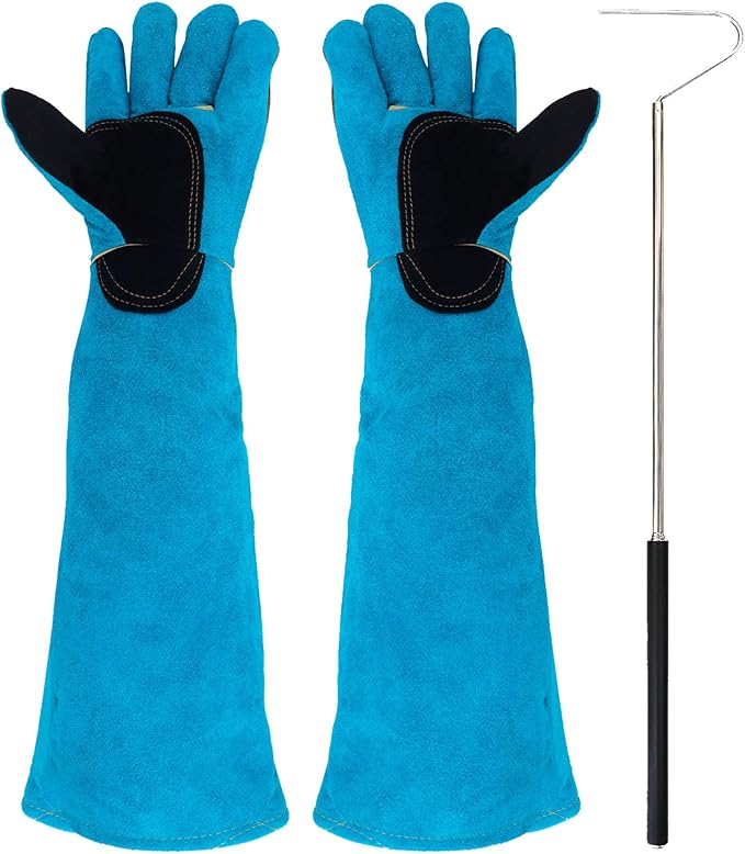 Animal Handling Gloves Bite Proof with 40inch Collapsible Snake Hook,Suitable for Dog Cat FalconBird Reptile Snake
