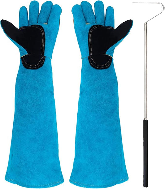 Animal Handling Gloves Bite Proof with 40inch Collapsible Snake Hook,Suitable for Dog Cat FalconBird Reptile Snake