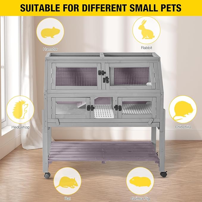 Large Guinea Pig Cage with 4 Support Feet & Wheels, Anti-Chew Small Animal Cage for Hamsters, Rats, Chinchillas, Includes Deep Leakproof Tray