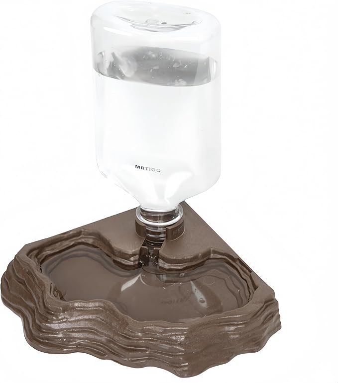 17oz Terrarium Tank Reptile Food Feeders Bowl, Water Feeder Automatic Water Dispenser Waterer Feeding Accessories, for Geckos Lizards Turtle Bearded Dragons (Brown)