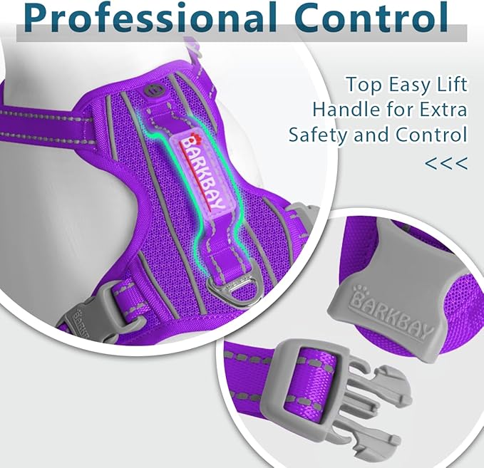 BARKBAY Dog Harness No Pull with ID Tag Pocket - Heavy Duty, Reflective, Easy Control for Large Dogs(Purple,S)