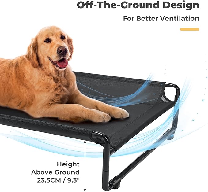 Veehoo Outdoor Elevated Dog Bed,Raised Dog Beds for Large Dogs, Washable Dog Cot with Headrest Sides, Non-Skid Feet, Breathable Mesh, Cooling Pet Hammock for Indoor or Camping, 42", Black