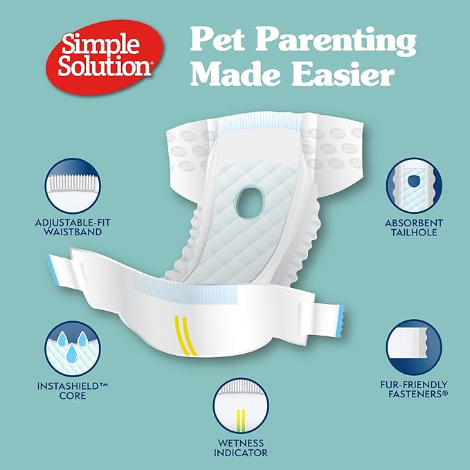 Simple Solution Dog Diapers, Medium, Female Dogs, Waist 15-23 in | Super Absorbent | Wetness Indicator | Disposable | 30 Count