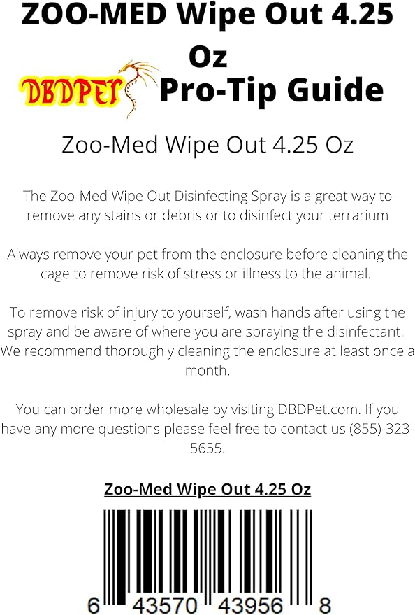Wipeout Reptile Terrarium Cleaner (4.25oz) - with Attached DBDPet Pro-Tip Guide