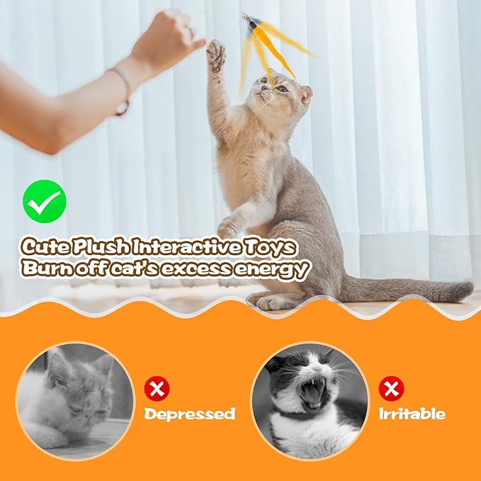 Kerros Fuzzy Worm Cat Wand Refills with Black String, 10 Pcs - Image 7
