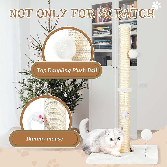 ANWA 32" Tall Sisal Cat Scratching Posts Tree for Indoor Cats Adults, White - Image 4