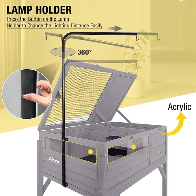 Aivituvin Tortoise Habitat Turtle Enclosure, Wooden Tortoise House Reptile Cage for Small Animals Indoor-Outdoor, Adjustable Lamp Holder Included