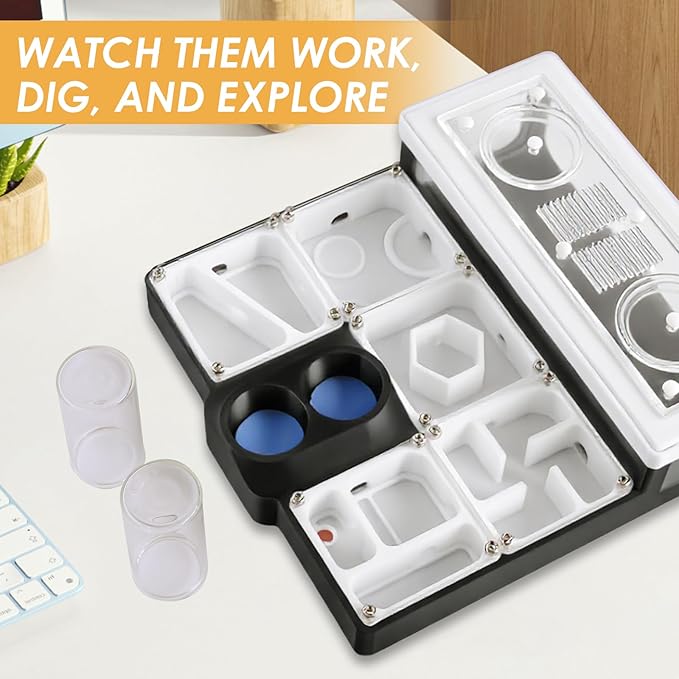 Ant Farm Nest - Educational Habitat - Black and White Acrylic Design with Built-in Water Tower and Clear Observation Area (L)