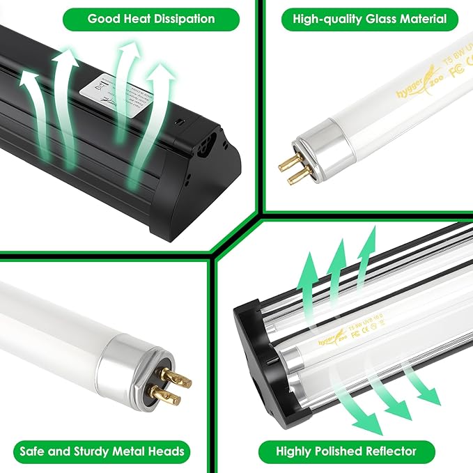 UVB Light for Reptiles Bearded Dragon, T5 UVB Reptile Light Fixture HO UVB Bulb Lighting Combo Kit 10.0 8W UVA UVB Reptile Light Bulb Terrarium Lamp Tube Bar for Snake Gecko Turtle Lizard, 12 Inch