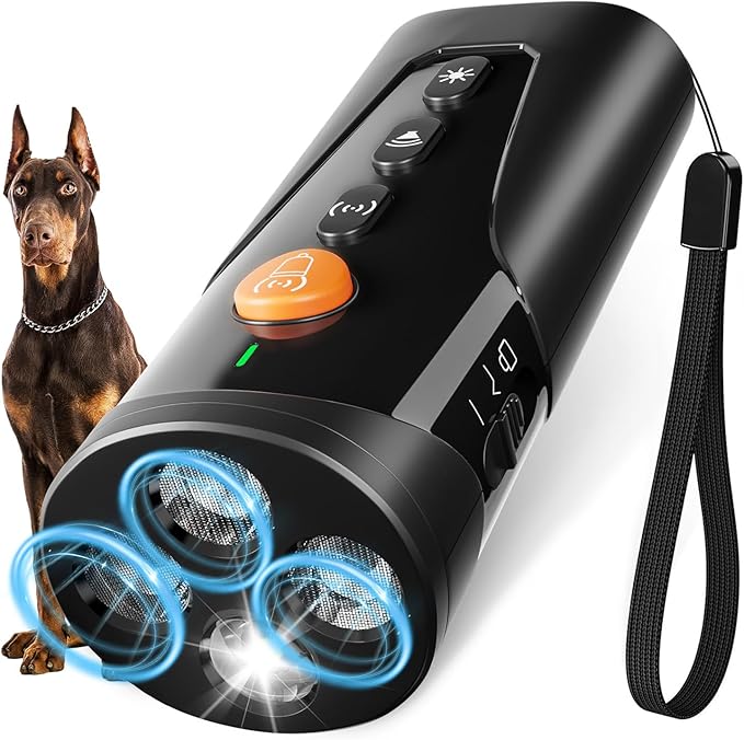 URCHIN Dog Bark Deterrent Device, 3X Ultrasonic Anti Barking Device 6 Modes Dog Trainer Rechargeable & Portable Safe Bark Control Indoor Outdoor for All Dogs with LED Flashlight - Black