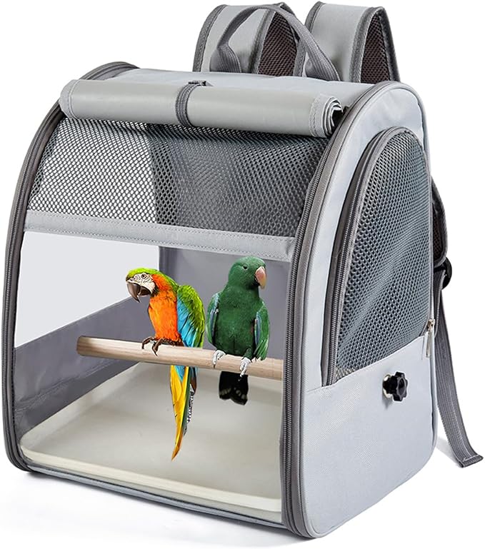 Folded Bird Travel Backpacks Cage with Detachable Perches and Transparents Window for Pet