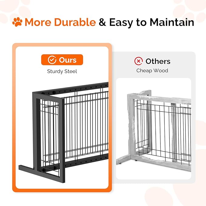 Bonnlo Free Standing Dog Gate, 37" - 68" Wide Pet Gate for Fireplace Stairs Doorways, Metal Adjustable Pet Fence Indoor, Christmas Tree Gate (Metal-Black)