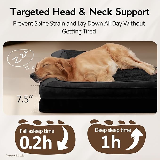 MEKIY Large Orthopedic Dog Bed with Sides Big Dog Beds with Removable Washable Cover Non-Slip Waterproof Pet Bed for Medium Large Dogs - Black L