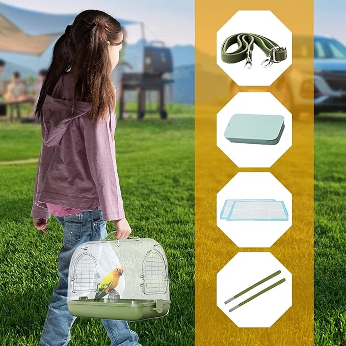 Bird Carrier - Parrot Backpack | Bird Travel Cage | Removable Breathable Bird Carrier Bag Travel Accessories Pocket for Loving Leaf Conure in Parking