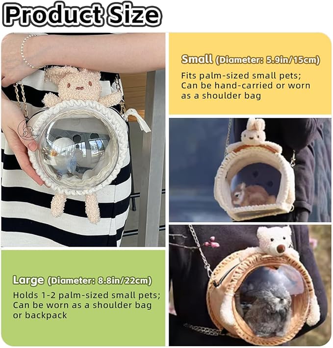 MANON ROSA Bird Carrier Backpack – Breathable Travel Bag with Clear Dome, Cute Cozy and Lightweight for Small Parrots Parakeet Lovebirds Budgie Cockatiel Sugar Gliders Hamsters Rabbits (Rabbit,Large)