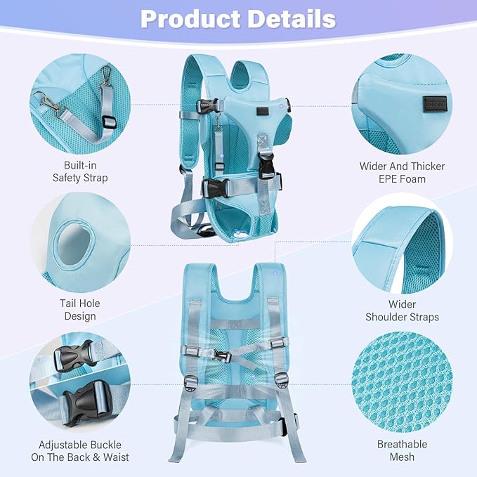 YUDODO Front Pet Carrier Backpack for Small Dogs and Cats, Secure and Breathable Mesh, Ergonomic Support, Adjustable for Walking, Hiking, or Travel (Blue S)