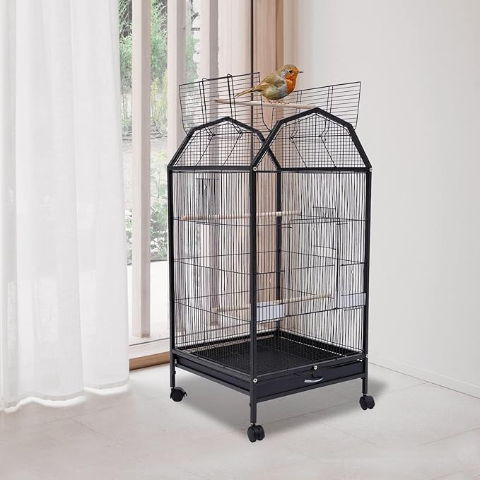 Bird Cage Metal Bird Aviary Parrot Cage Flight Birdcag Bird Carrier Travel Carrier Cage Parakeet Cage Movable Cage with 5 Doors