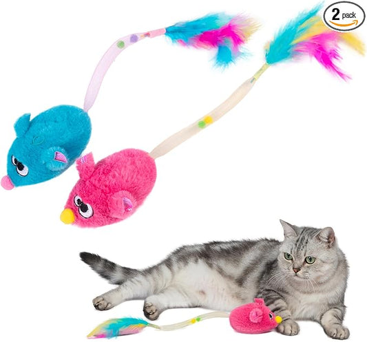 Catify Interactive Cat Toy - Squeaking Mice Set, Blue & Fuchsia by BestPetSuppliesLLC