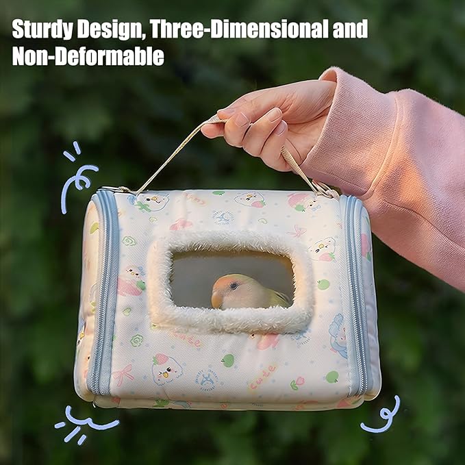 Portable Bird Travel Cage – Stainless Steel Mesh Bottom with Viewing Window, Thickened Warm Design | Lightweight Cage for Budgies, Parakeets, and Small Parrots During Trips