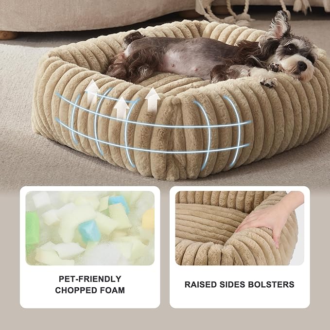 FURTIME Dog Bed Medium Size Dog, Washable Orthopedic Pet Bed with Removable Cover, Rectangle Soft Calming Sleeping Puppy Bed Durable Pet Cuddler with Anti-Slip Bottom, Beige, M Plus (30"x24"x8")