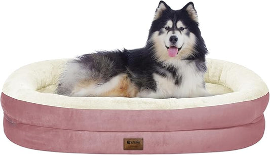 Orthopedic Dog Bed for Extra Large Dogs, XL Waterproof Dog Bed with Bolsters, Supportive Egg Crate Foam Pet Couch Bed with Removable Washable Cover & Non-Slip Bottom, Pink