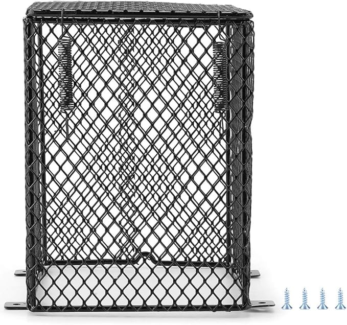 Reptile Lamp Cover, Iron Material, 6 Inch Height, Screws, Day Night Heating Ceramic Bulb, Cylinder Shape, for Reptile Lamps, with Pet Anti Scald Mesh (Rectangular)