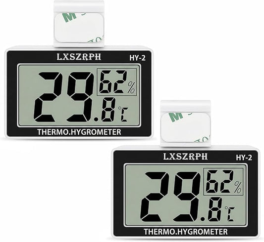 2packs Accurate Reptile Thermometer Hygrometer, Self‑Adhesive Digital Temperature Humidity Meter with ℃/℉ Switch, Mini LCD Gauge for Terrarium Vivarium Bearded Dragon Tank Accessories (2packs)