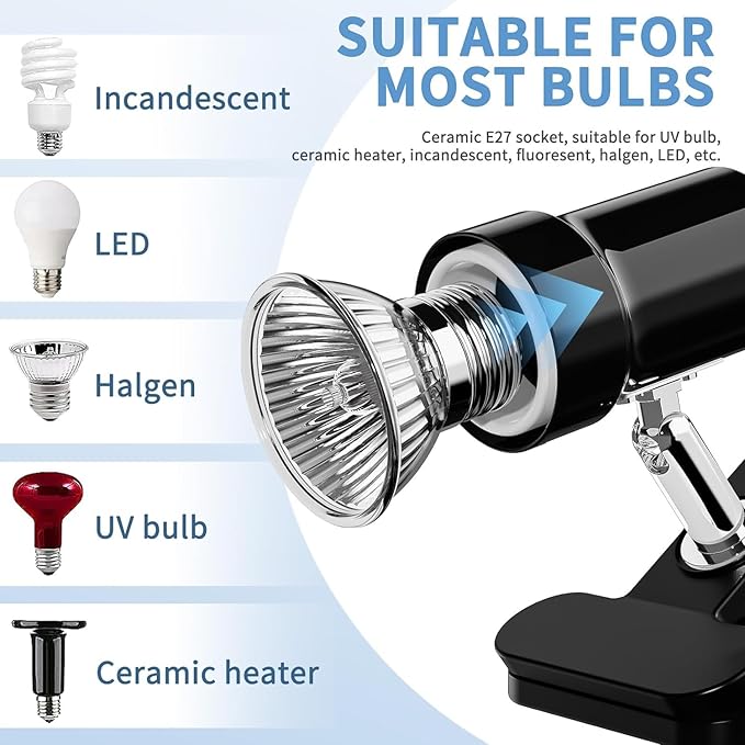 Moonorange Reptile Heat Lamp, Rotatable Timing & Dimming UVA/UVB Light with 2pcs Basking Bulbs (25W + 35W), Suitable for Turtle, Lizard, Bearded Dragon, Snake, Reptiles (Black)