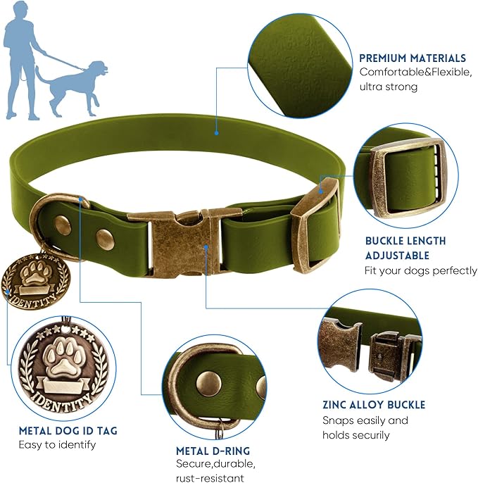 Wisedog Waterproof Dog Collar and Leash Set, Adjustable Puppy Collar with Cute Tag 4FT Dog Leash with Poop Bag for Small Medium Large Dogs (XS, Green)