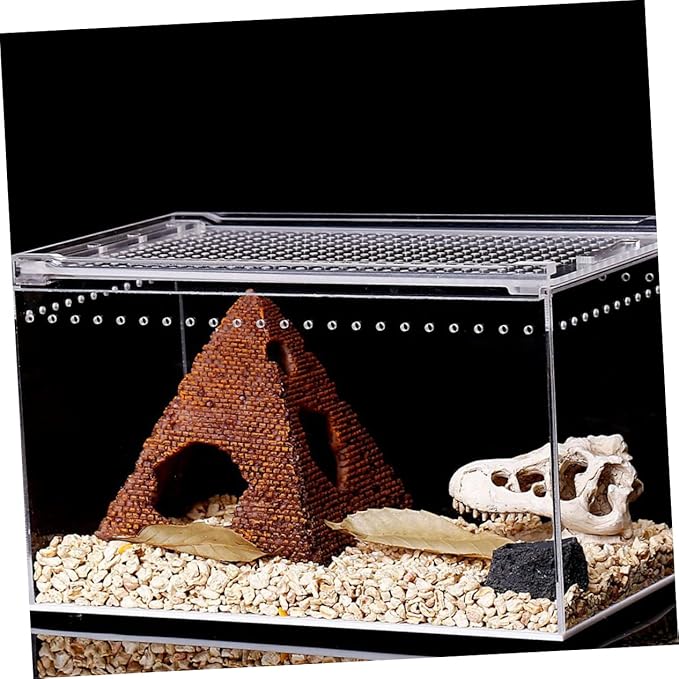 POPETPOP Reptile Breeding Box, Reptile Feeding Container Aquarium Breeding Tank Transparent Feeding Box Terrarium Habitat for Snake Turtle Lizards（7.86X5.89X3.93in）