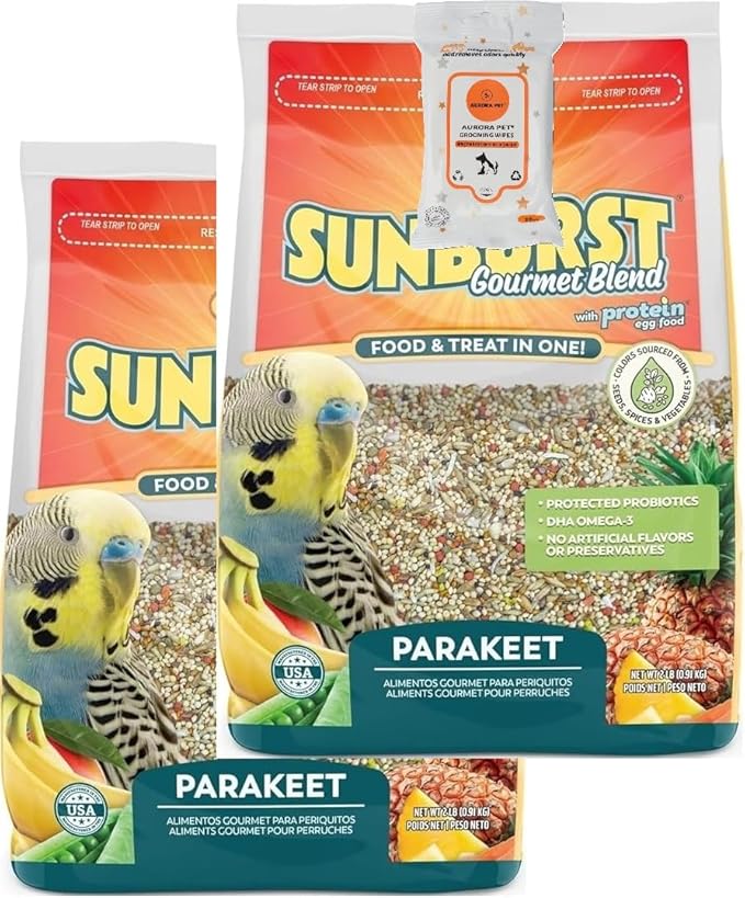 Aurora Pet Bundle (2) Higgins Sunburst Gourmet Blend Parakeet Bird Food (2-lb Each) with AuroraPet Wipes