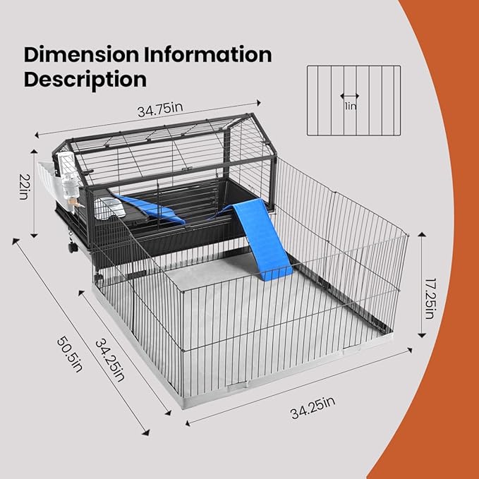 BORKIN Small Animal Playpen&Small Animal Cage with Foldable Fence, Guinea Pig Cages, Hedgehog Cage with Waterproof Bottom Canvas, Small Animal House & Habitat,35" L