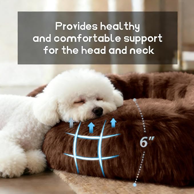 Comfort Donut Dog Bed for Small Dogs, Cat Bed & Pet Bed for Indoor Use, Medium Size with Soft Plush, Round Dog Beds for Large Dogs and Cats(Coffee,36''Lx36''Wx8''Th)