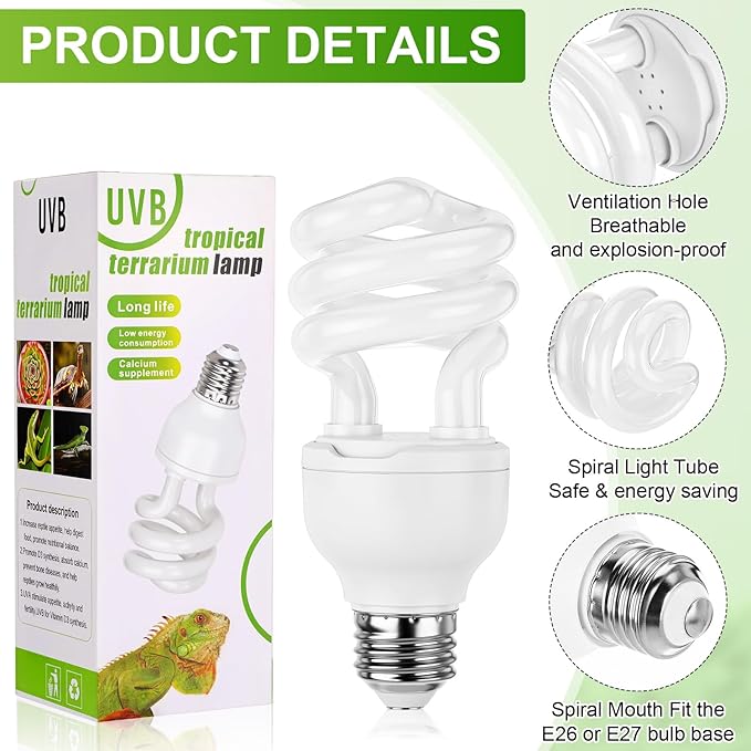 Reginary 4 Pcs UVB Reptile Light 15.0 13w UVB Bulb for Desert Tropical & Sub-Tropical Reptiles Compact Fluorescent Lamp, Ideal for Chameleons, Lizards, Tortoises, Snakes, Iguanas & Turtles