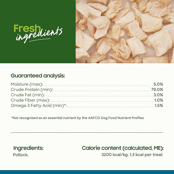 smallbatch Pets Freeze Dried Cat & Dog Treats, 1.25oz - Alaskan Pollock, Organic High Protein Treats, Omega 3 Fatty Acids, Gluten Free, Grain Free, Made in the USA, Ethically Sourced, Single Protein