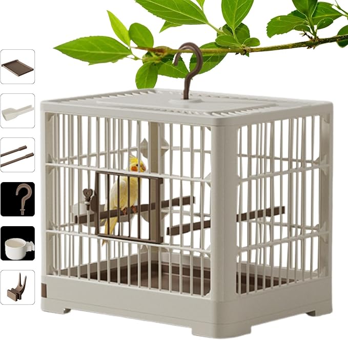 Bird Cages for Parakeets - Travel Bird Cage, Portable Bird Carrier | Lightweight Travel Cage with Detachable Tray Hook Handle, Compact Travel Cage