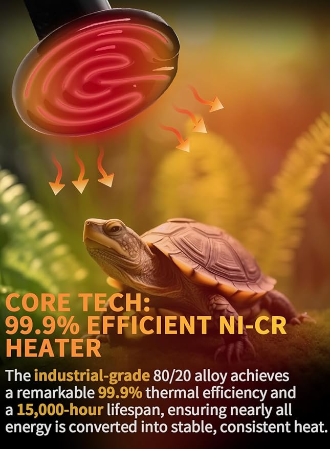 WUHOSTAM Reptile Heat Lamp with Ceramic Heat Emitter - 100W Heat Bulb for Bearded Dragon, Turtle Tank, and Chicken Coop - Infrared Basking Light for Reptiles & Amphibians ETL Listed