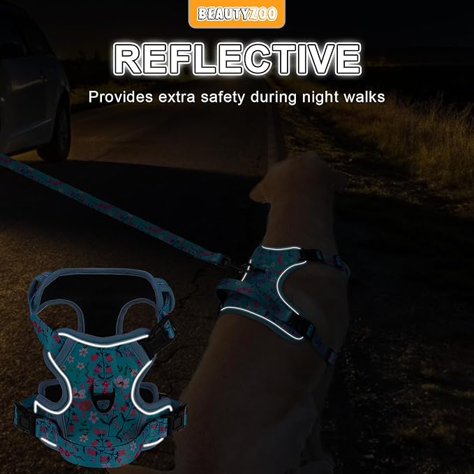 BEAUTYZOO No Pull Dog Harness Small, Adjustable Dog Harness and Leash Set -Easy Wearing with 3 Buckles/Control Handle,No Choke Soft Padded Reflective Pet Vest for Training Walking Hiking,Blue S