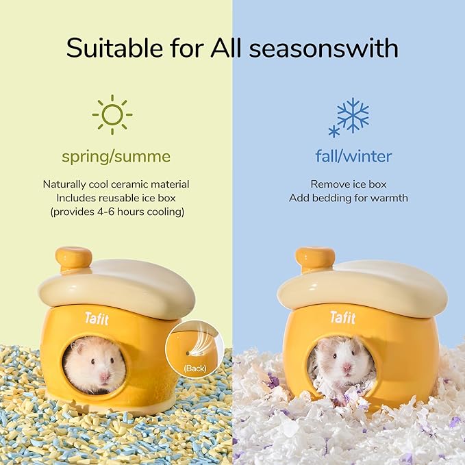 Ceramic Igloo Hamster Hideout - Orange Small Animal Habitat Decor Hut for Syrian & Dwarf Hamsters, Gerbils, Mice, Rats - Four Seasons Home House