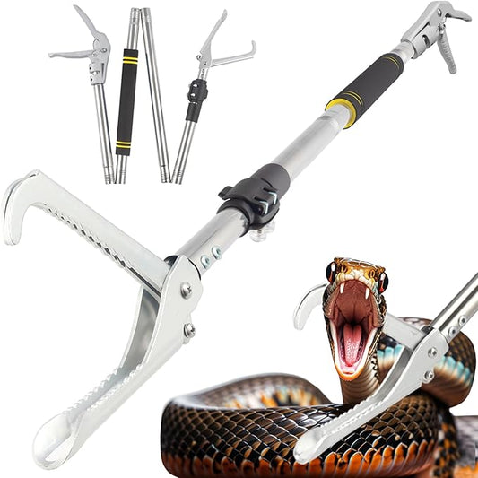 Snake Grabber Tool, 69" Snake Tongs Grabber for Rattlesnake Heavy Duty Professional Folding Snake Feeding Tongs Wide Jaw Snake Handling Tool Long Hndle Stainless Steel Tube Sponge Handle