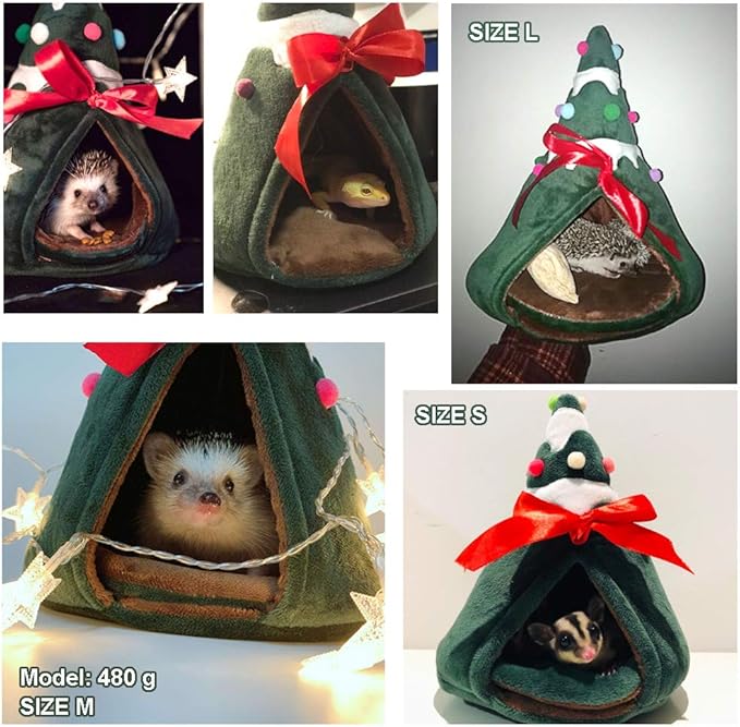 Guinea Pig Bed for Christmas, Fleece Small Animals Rat Bed Accessories, Hedgehog Nest, Hamster Mini House, Christmas Habitat Supplies for Squirrel/Sugar Glider/Bearded Dragon