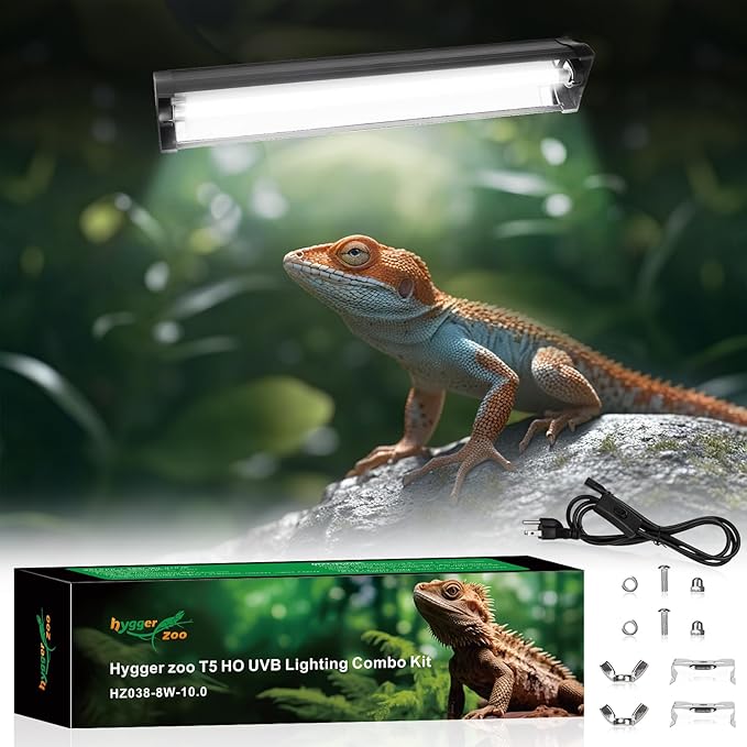 UVB Light for Reptiles Bearded Dragon, T5 UVB Reptile Light Fixture HO UVB Bulb Lighting Combo Kit 10.0 8W UVA UVB Reptile Light Bulb Terrarium Lamp Tube Bar for Snake Gecko Turtle Lizard, 12 Inch