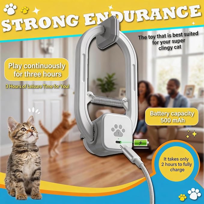 Interactive cat toy, Electric cat teaser, Door clip, 2 Motion modes,Gray - Image 5