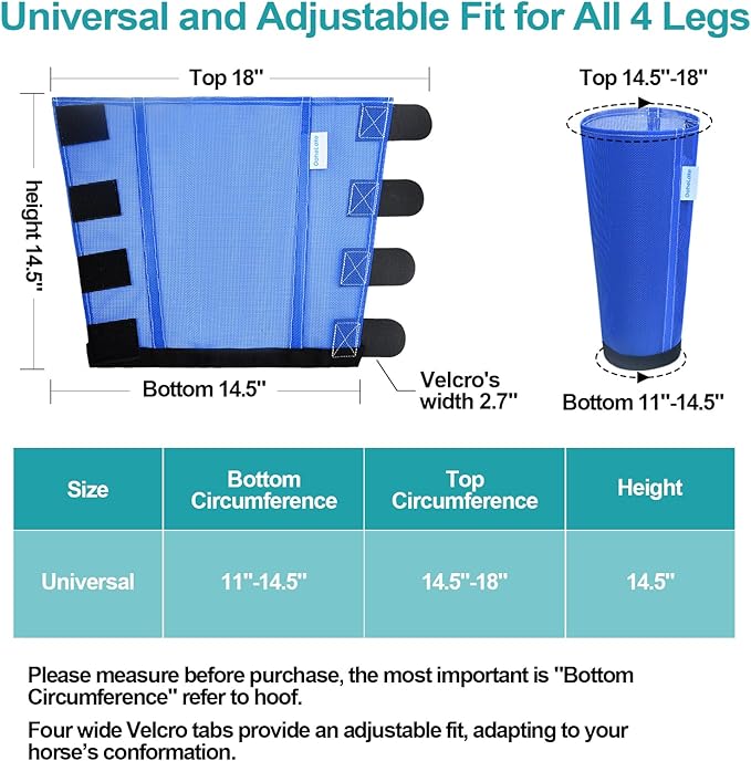 Mesh Horse Fly Boots Set of 4, Loose Fitting Leggings for Horses, Reduce Stressful Stomping, Breathable Adjustable and Universal Fit for 4 Legs, Reliable Stay Put (Blue)