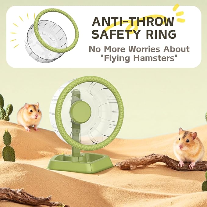 Hamster Wheel, Quiet Spinner Hamster Running Exercise Wheel with Adjustable Stand for Small Animals Syrian Dwarf Gerbils Mice (Green, Large(9.4 inch))