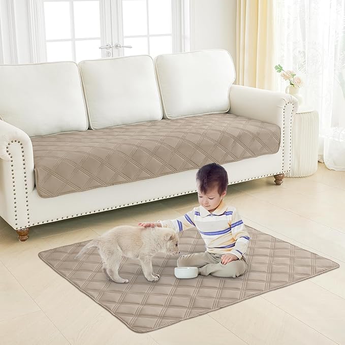 Smiry Waterproof Dog Bed Cover Blanket 68x82, Soft Reversible Pet Blanket, Washable Leakproof Cats Dogs Couch Cover for Sofa, Couch, Furniture, Taupe/Beige