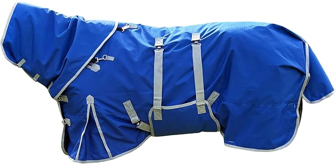Horse Blanket, 1200D Water Resistant Winter Turnout Blanket, Winter Horse Blanket with Neck Cover and Belly Wrap Medium Weight with 220-Gram Polyester Poly Filling Liner,(135cm-72inch, Blue)
