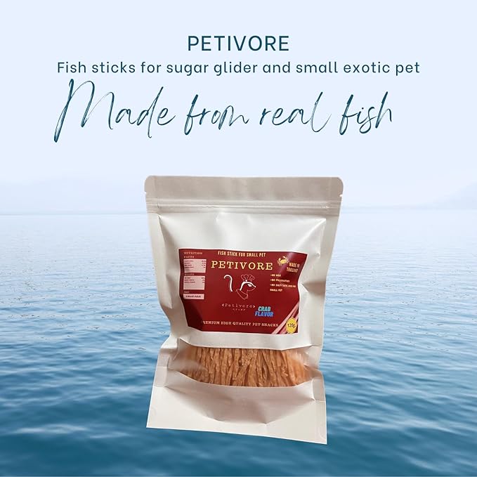 Crab Flavor - Premium Large Pack Fish Snack for Sugar Glider and Small Exotic Pet - Made from Real Fish - Hamster, Squirrel, Marmoset - Delicious Treats (120g)