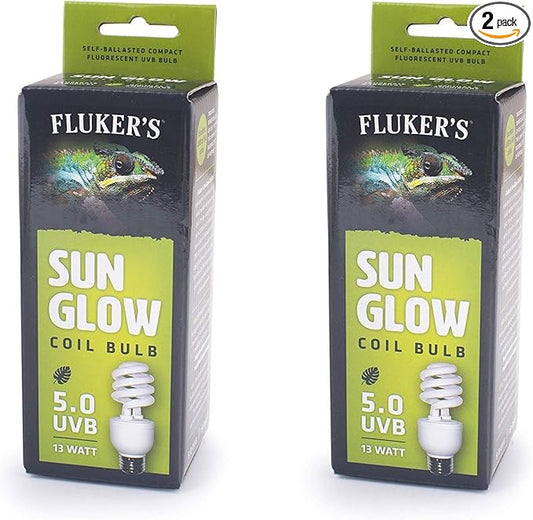 Fluker's 2 Pack of Sun Glow Coil Bulbs, 13 Watt, UVB for Tropical and Temperate Reptiles and Amphibians